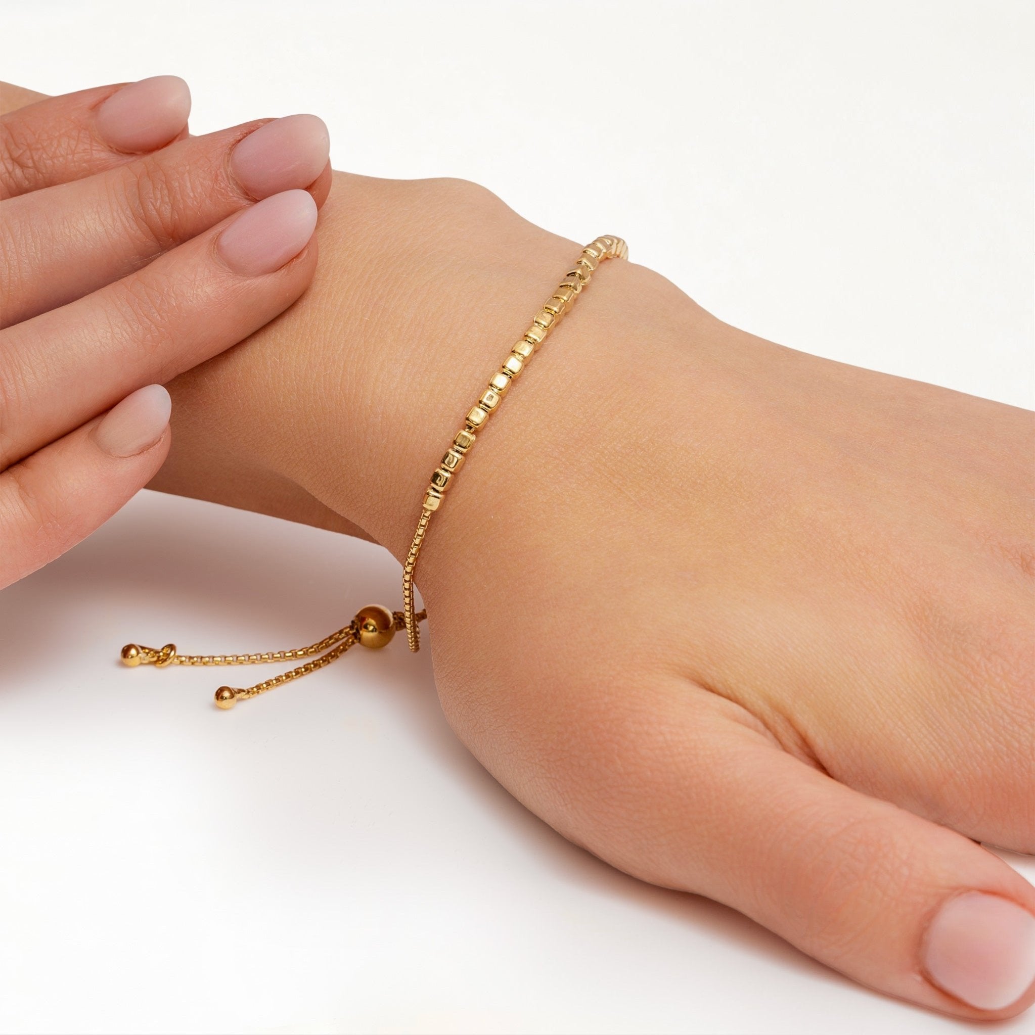 Cube Bead Slider Bracelet 18k gold plated gold jewellery