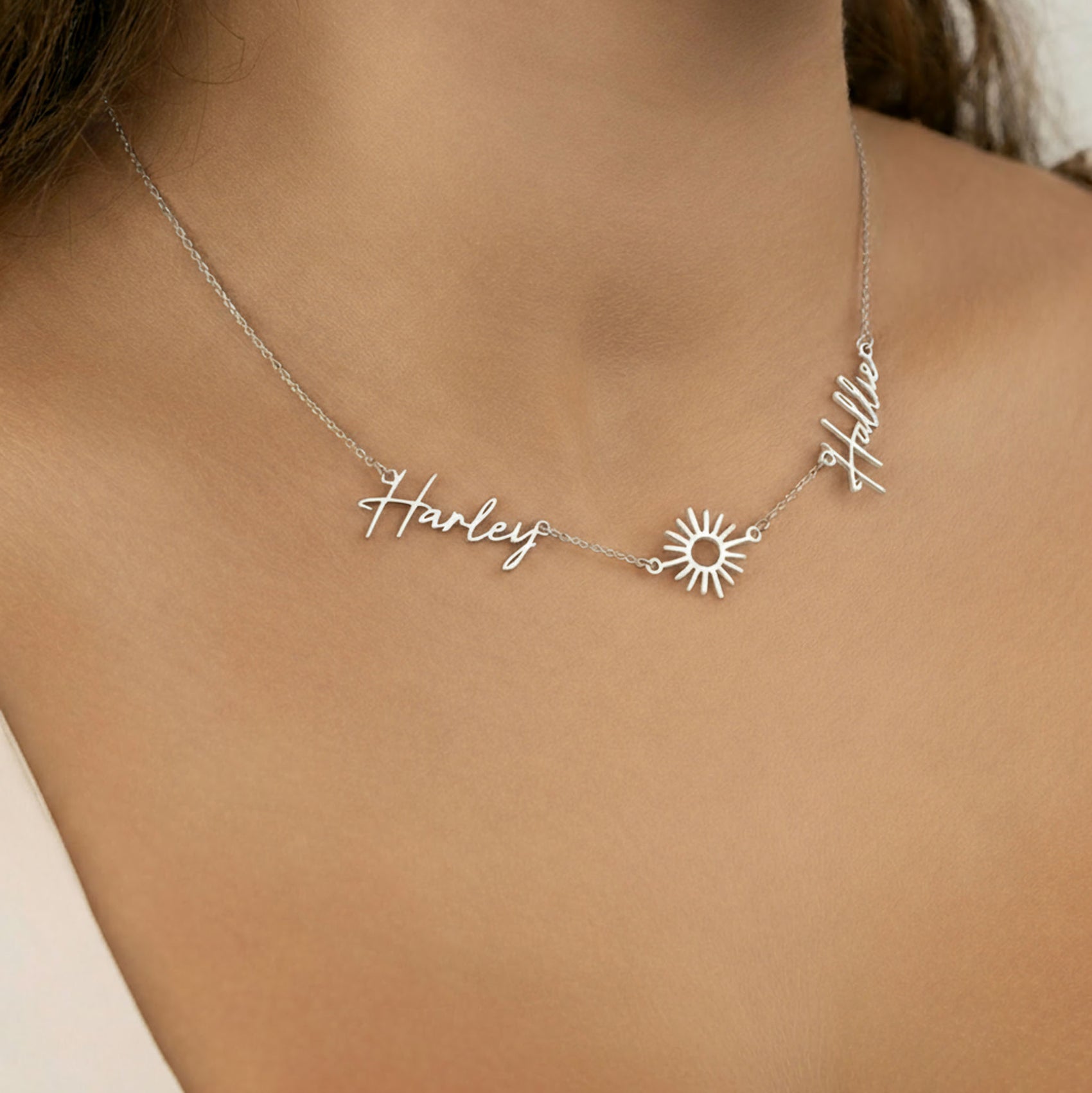 Double Name with Sun Necklace 18k gold plated jewellery Necklaces