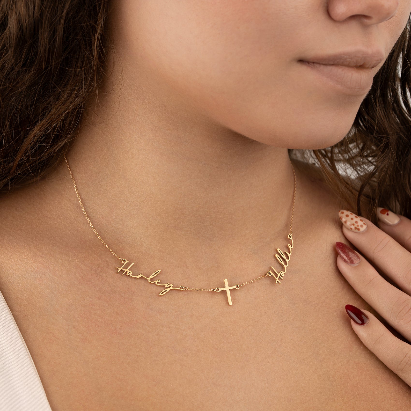 Double Name with Cross Necklace 18k gold plated jewellery Necklaces