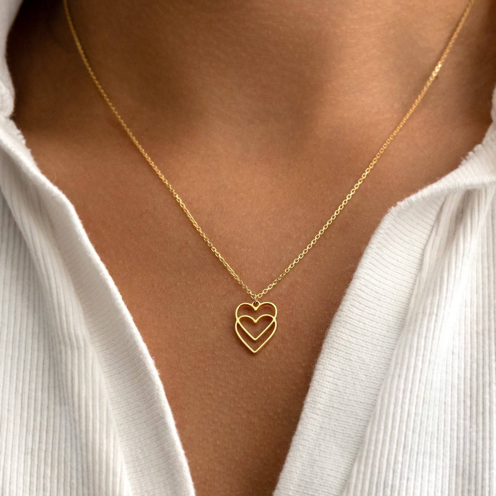 Double Linked Heart Necklace 18k gold plated Gift gold