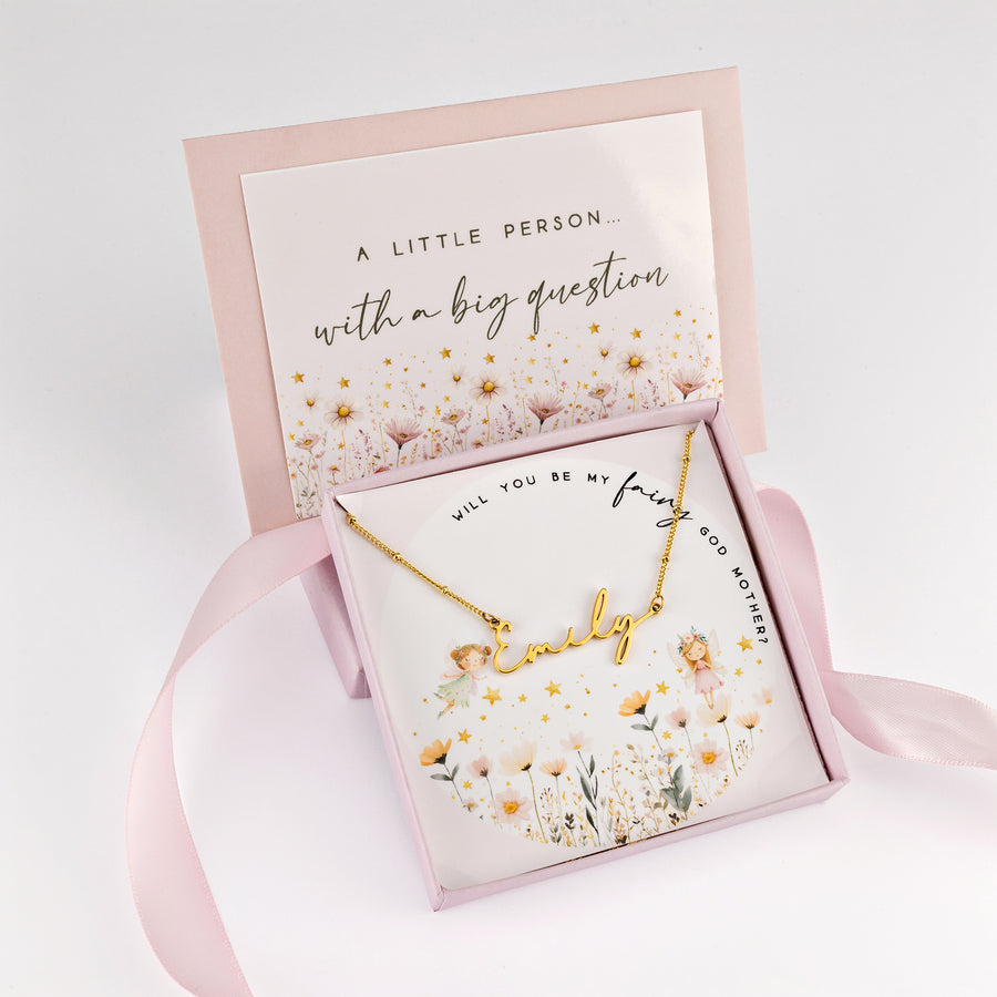 Fairy Godmother Proposal Name Necklace children gift box kids