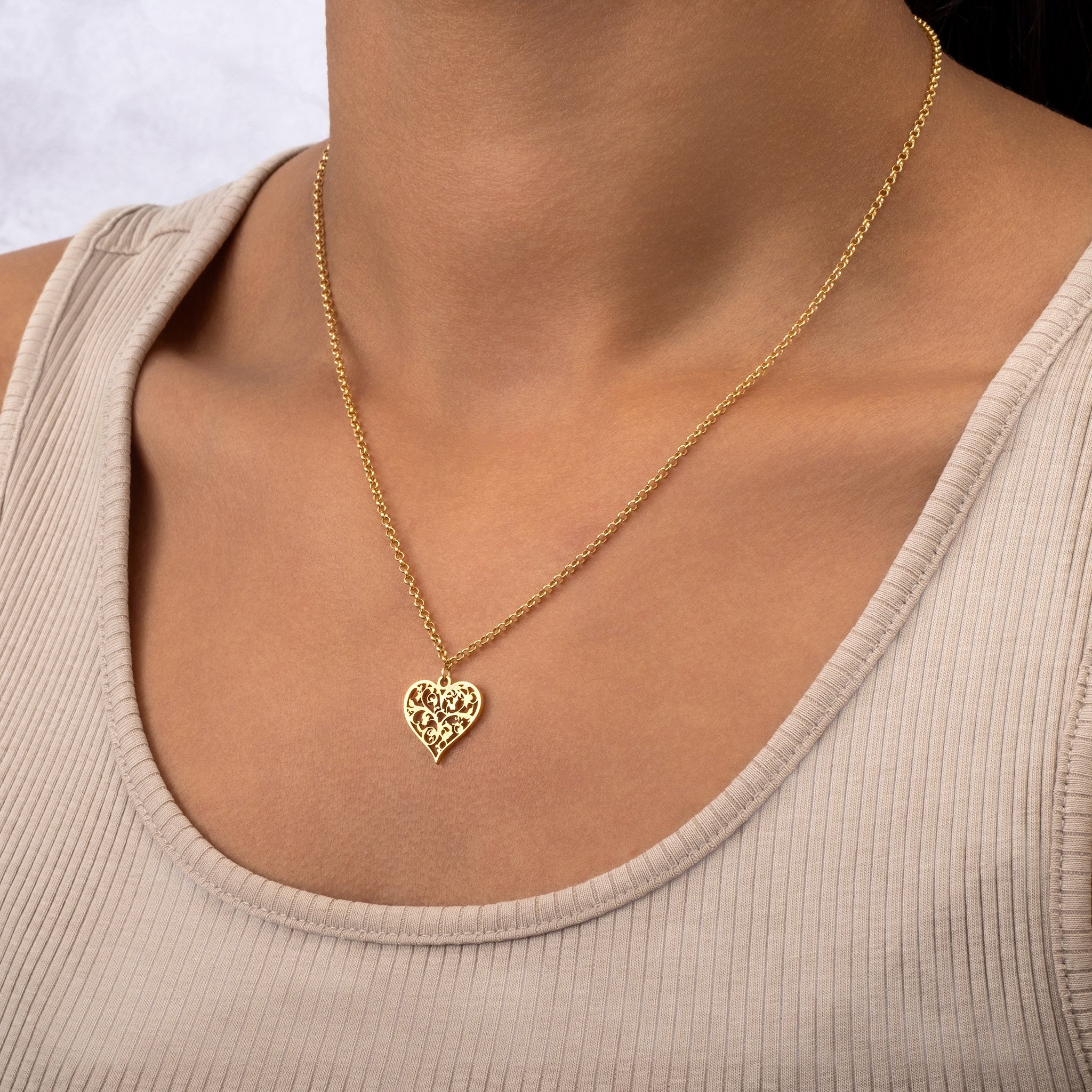 Floral Heart Necklace 18k gold plated gold gold chain