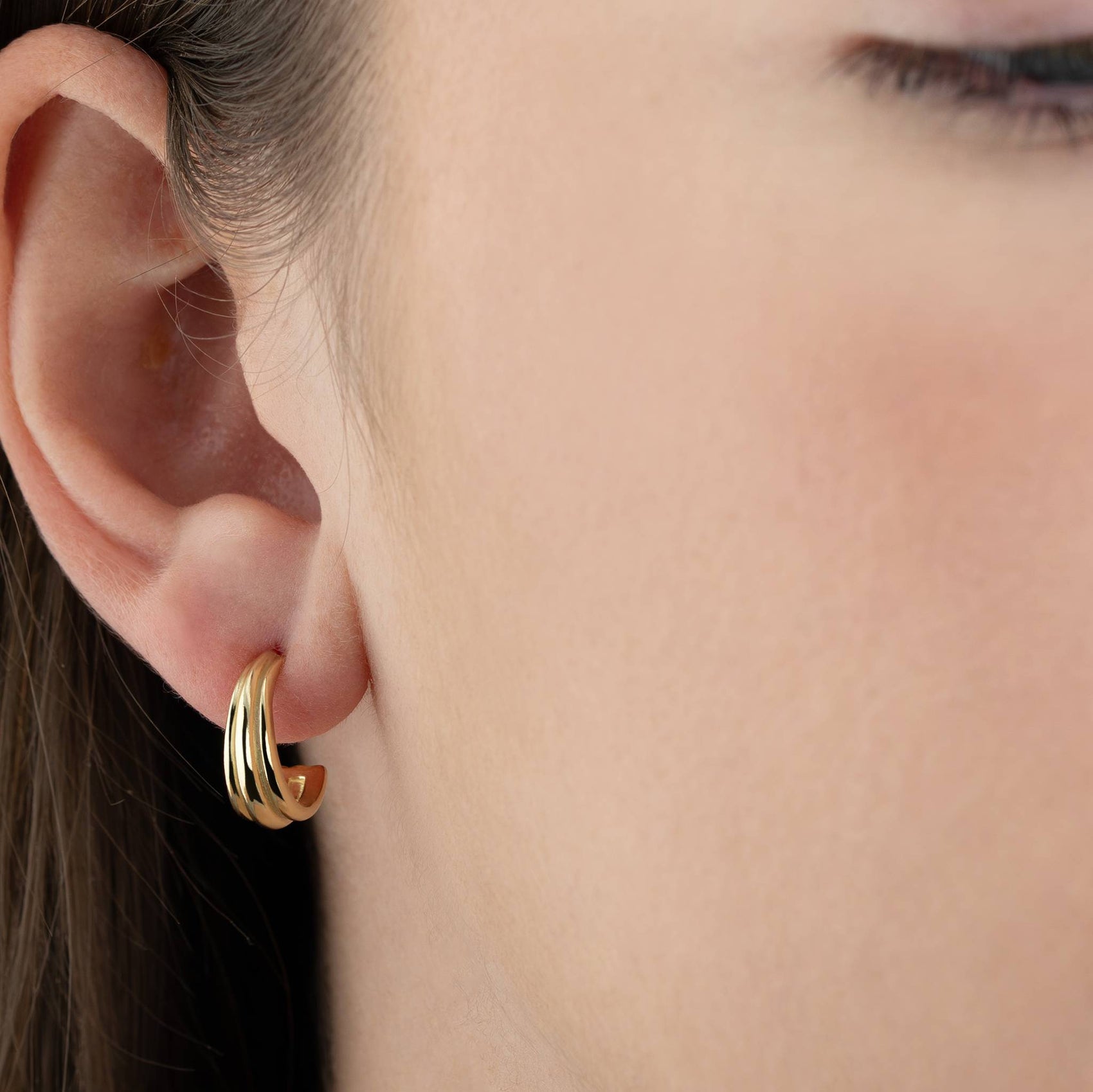 Line Trio Hoop Stud Earrings 18k gold plated Gift jewellery