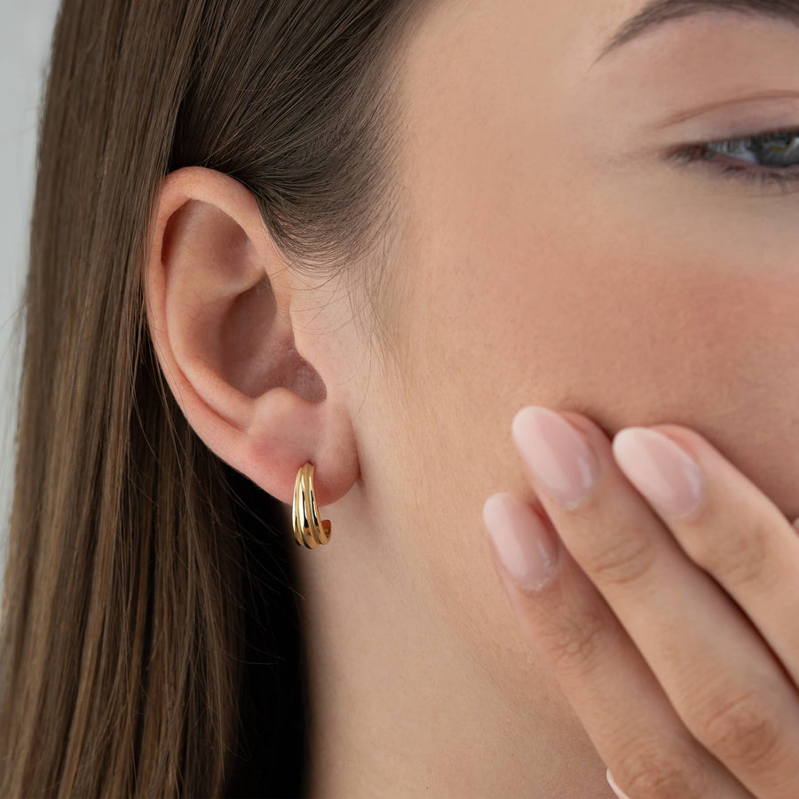 Line Trio Hoop Stud Earrings 18k gold plated Gift jewellery