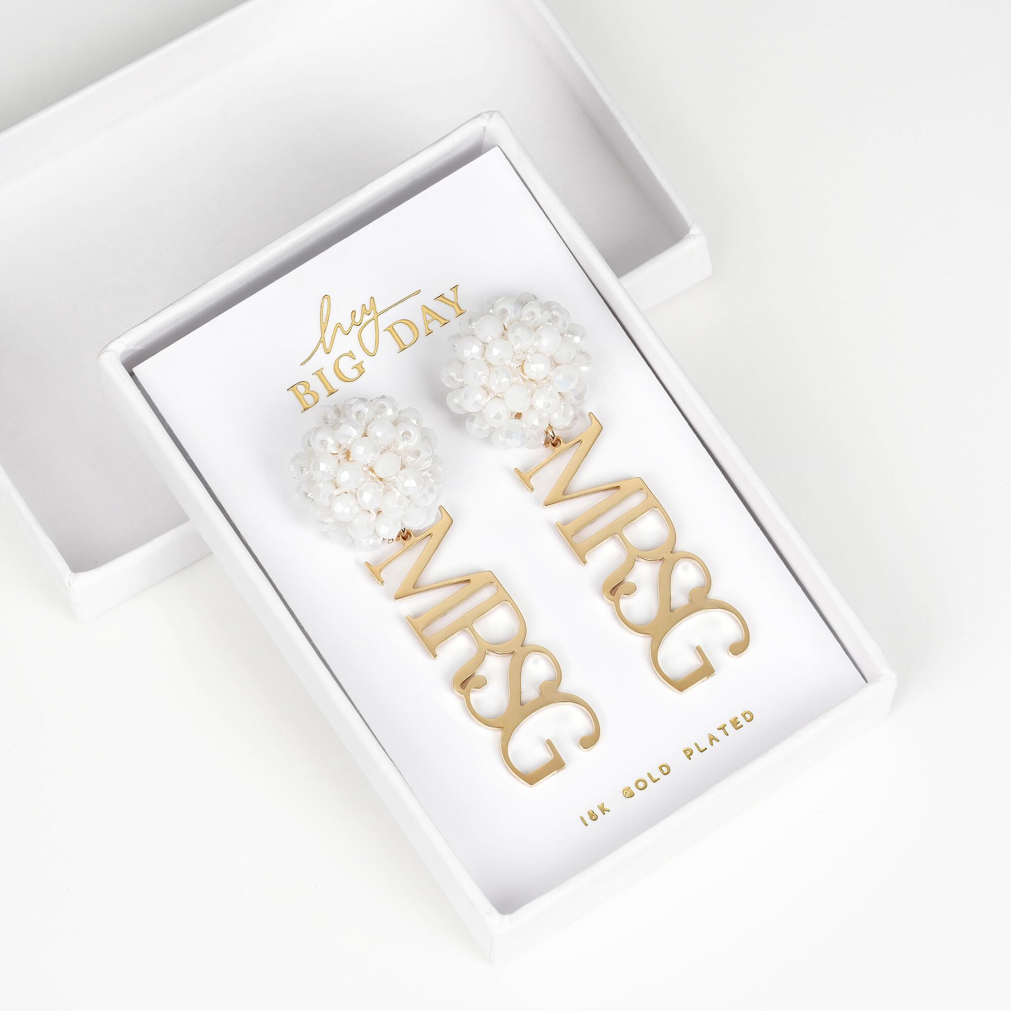 Gold "Mrs" Bridal Earrings