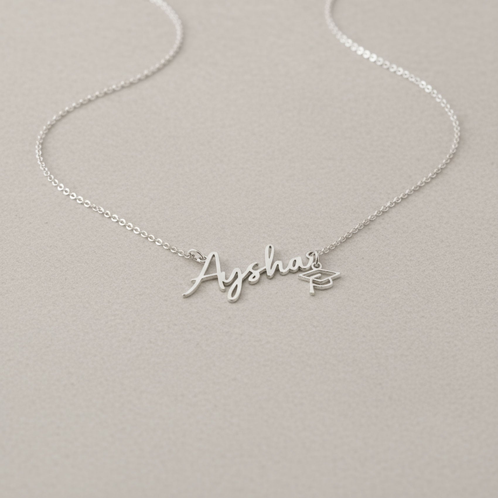 Graduation Name Necklace with Cap Charm 18k gold plated academic college