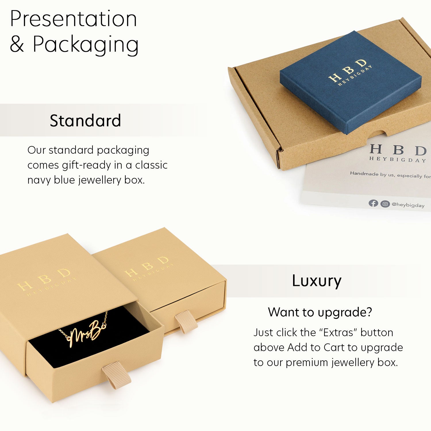 HBD packaging example including gift box and thank you note