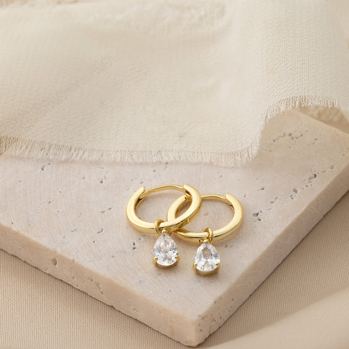 Hinged Hoop with White Cubic Zirconia Teardrop Earrings earrings stock