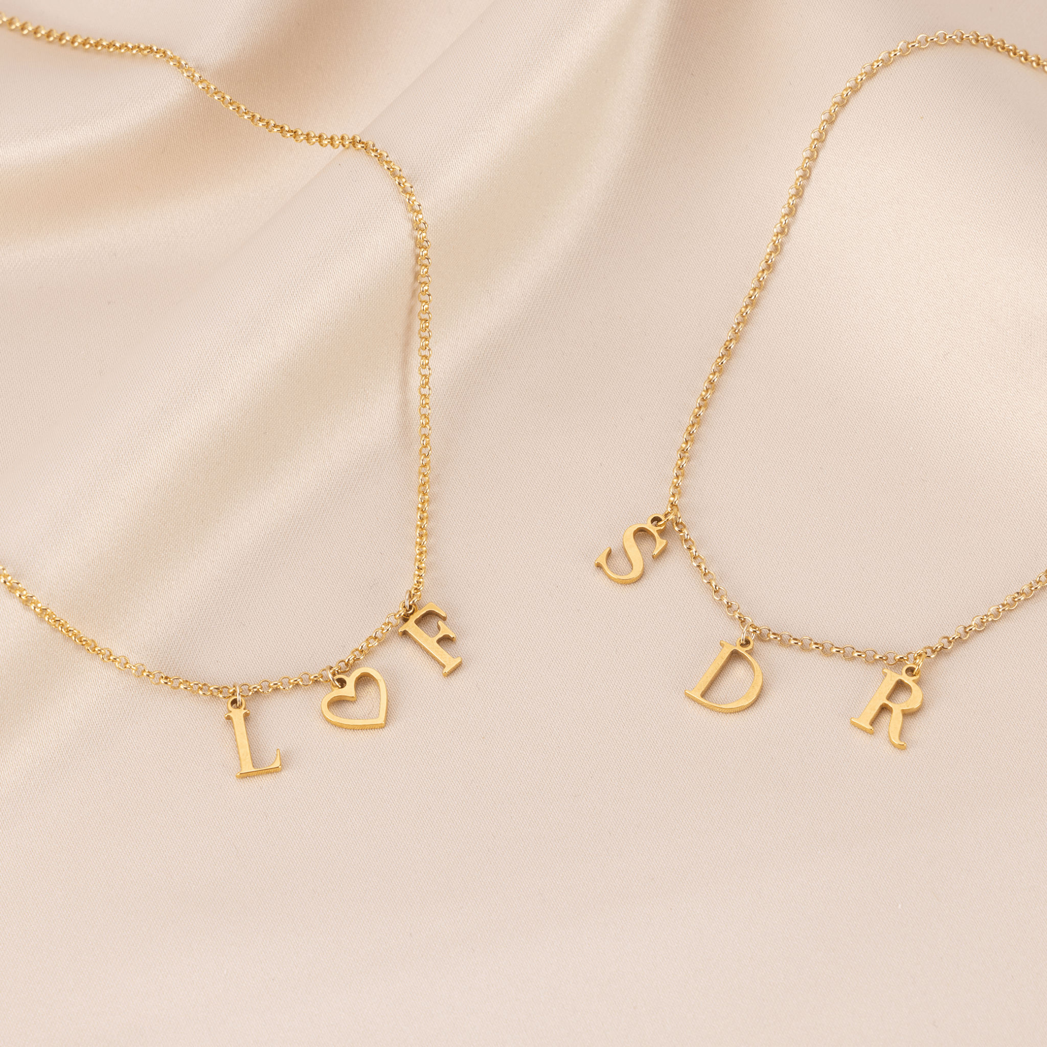 Initial Heart Initial Necklace 18k gold plated double initial gold