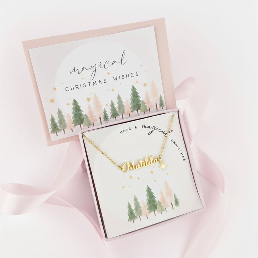 Magical Christmas Kids Name Necklace & Star Charm children gift box kids
