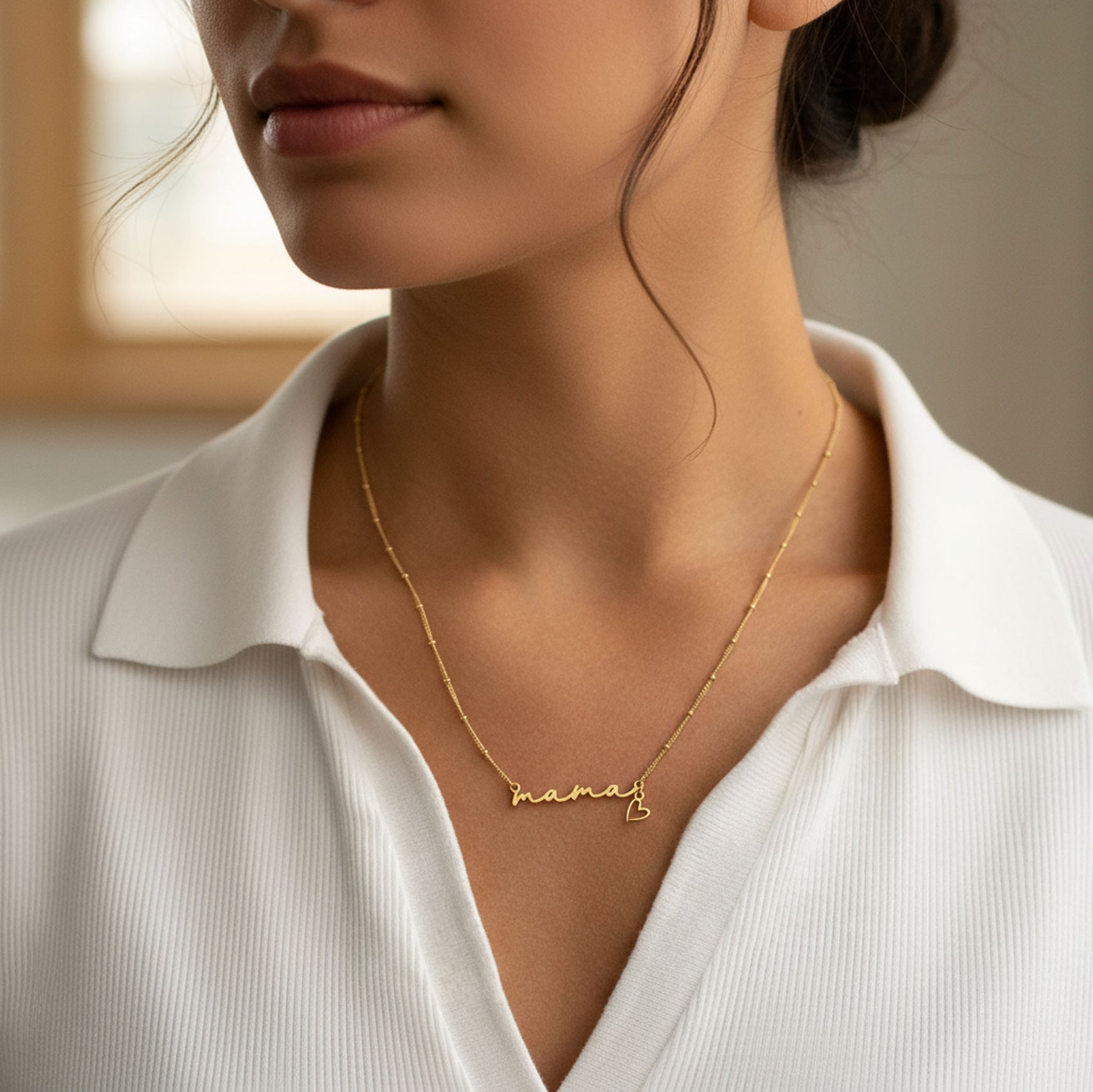 Mama Necklace & Heart Charm 18k gold plated Gift gold