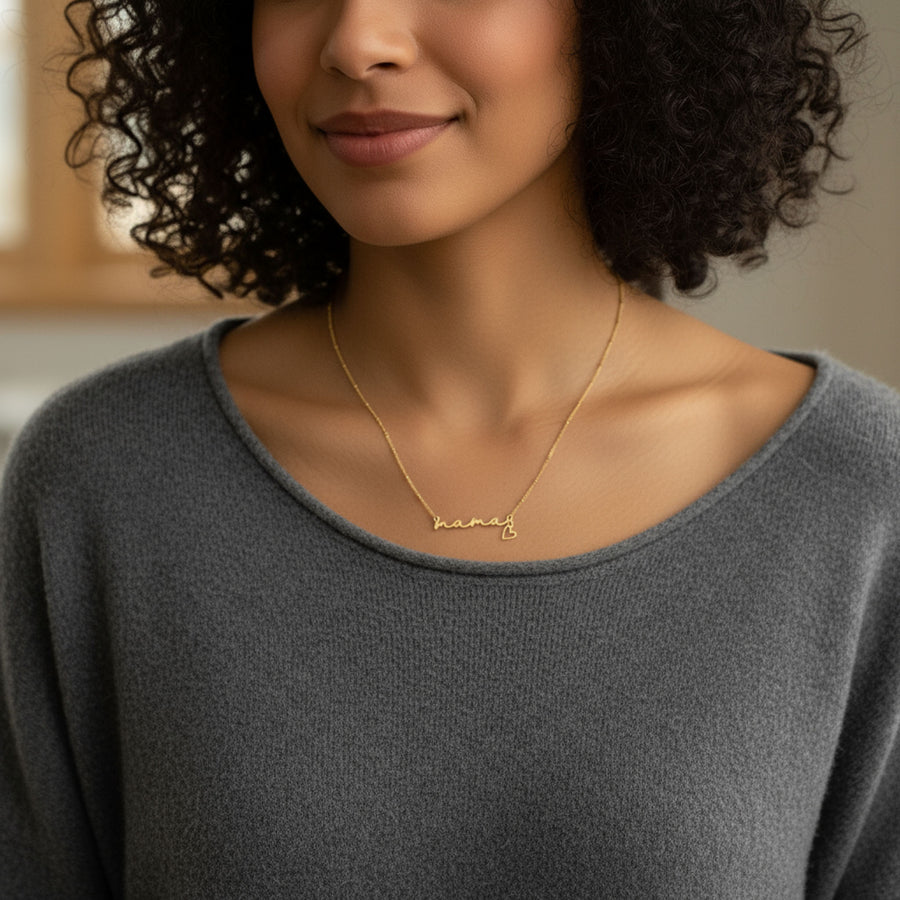 Mama Necklace & Heart Charm 18k gold plated Gift gold