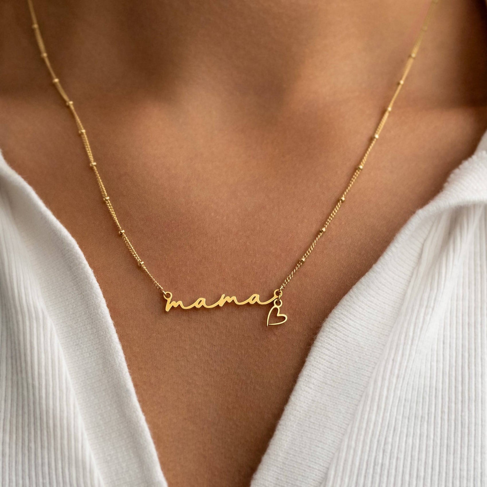 Mama Necklace & Heart Charm 18k gold plated Gift gold