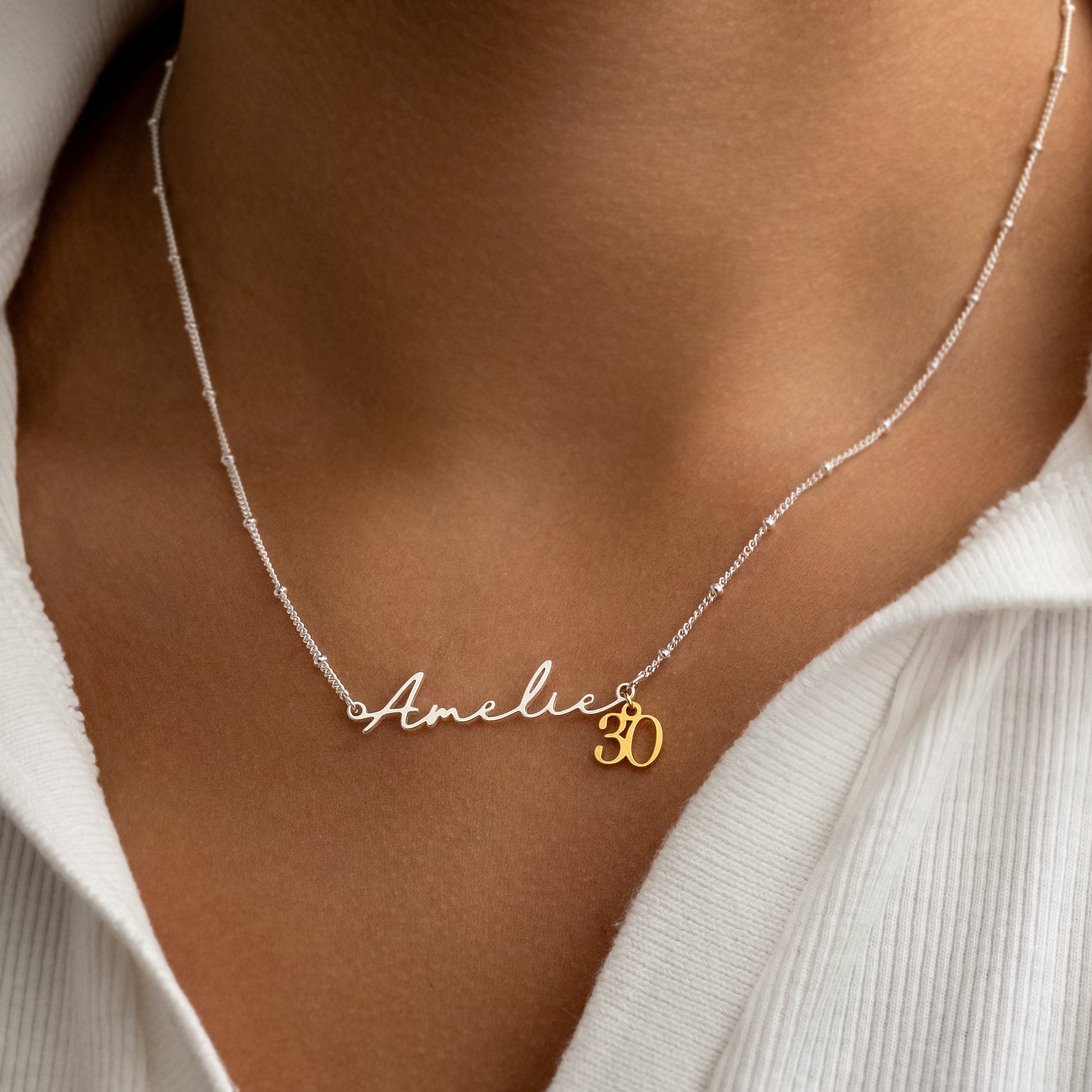 Name Necklace & Age Charm 18k gold plated birthday Gift