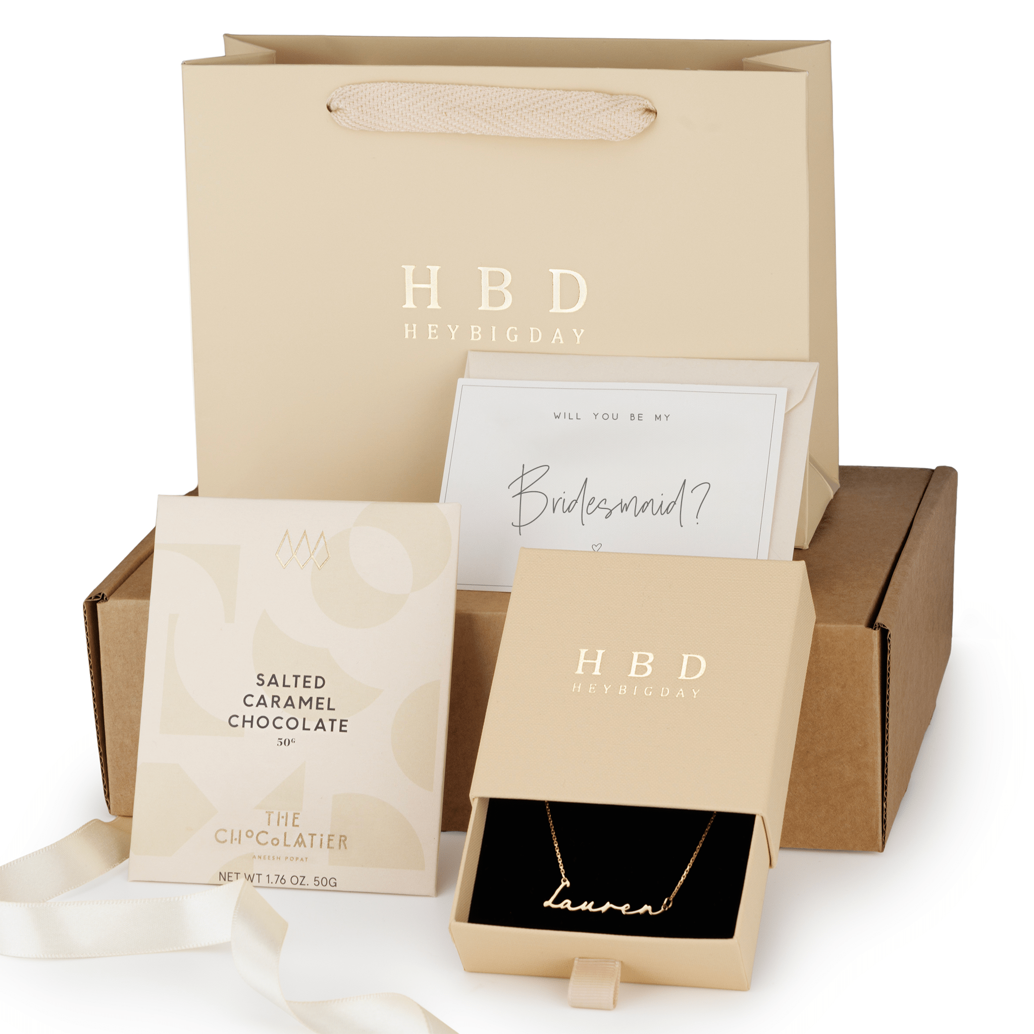 Name Necklace Bridesmaid 2 Piece Gift Set 18k gold plated bridesmaid Gift