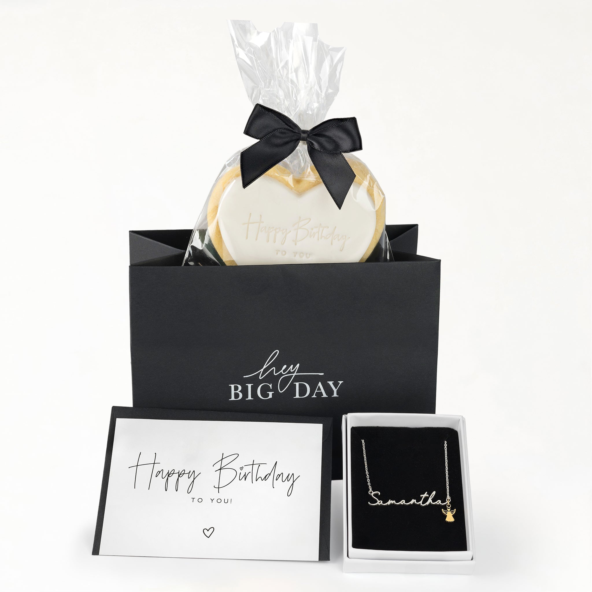 Name Necklace, Happy Birthday Card & Cookie Gift Set 18k gold plated birthday birthday gift