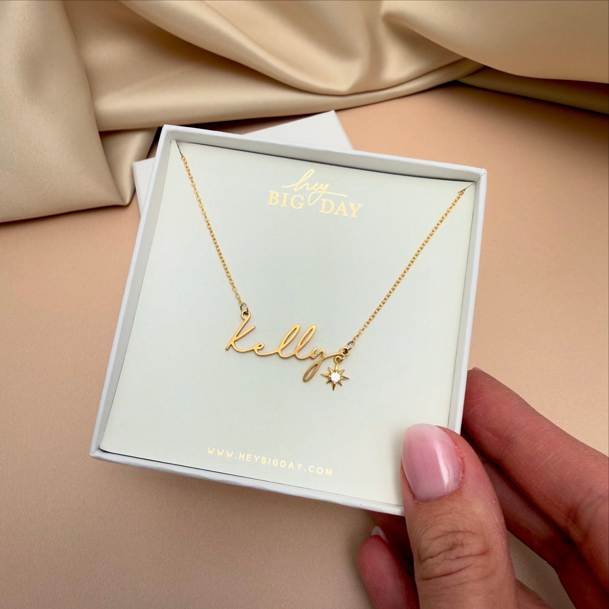 Name Necklace with Cubic Zirconia Star Charm 18k gold plated Gift gold