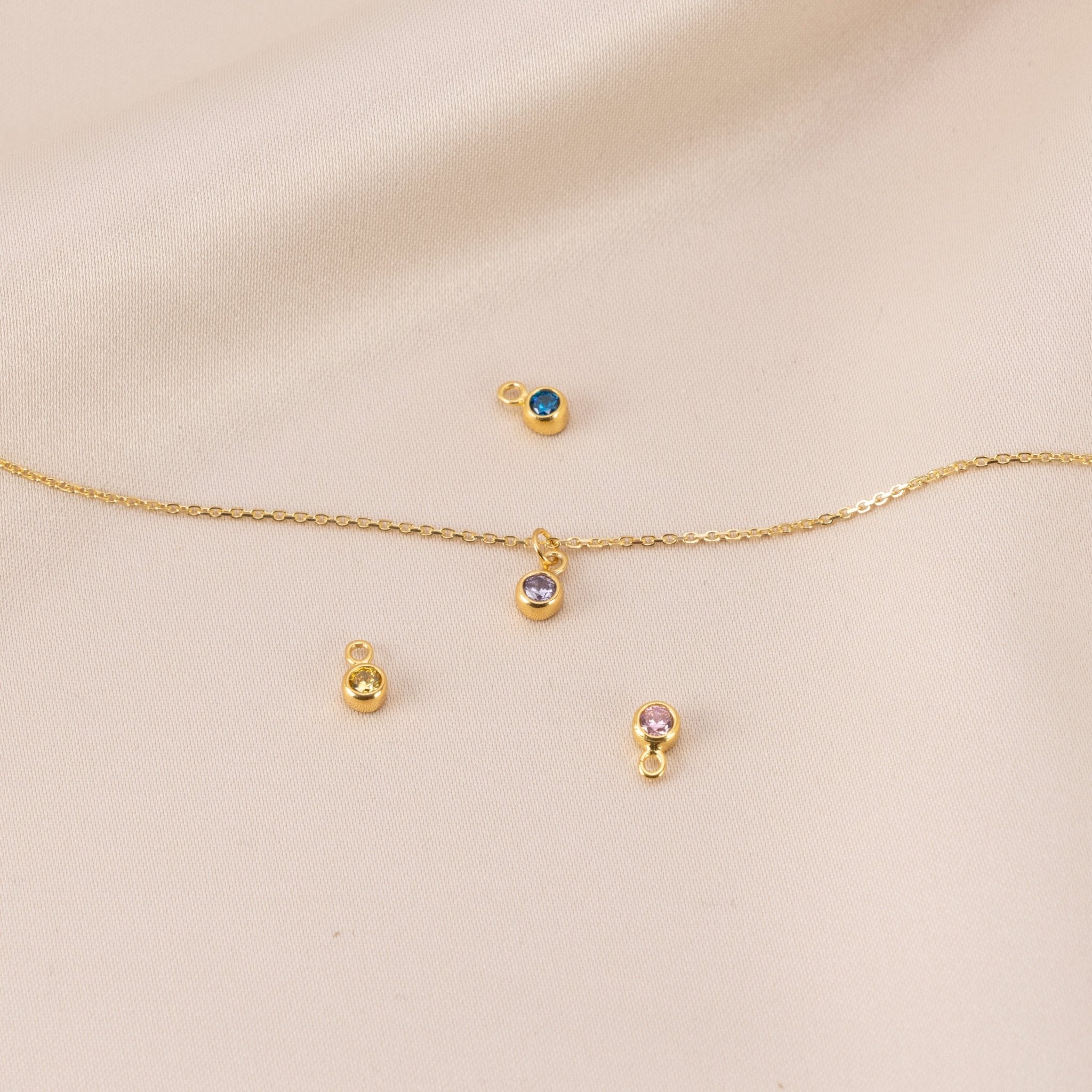 Personalised Birthstone & Initial Necklace Layered Set of 2 18k gold plated jewellery personalised