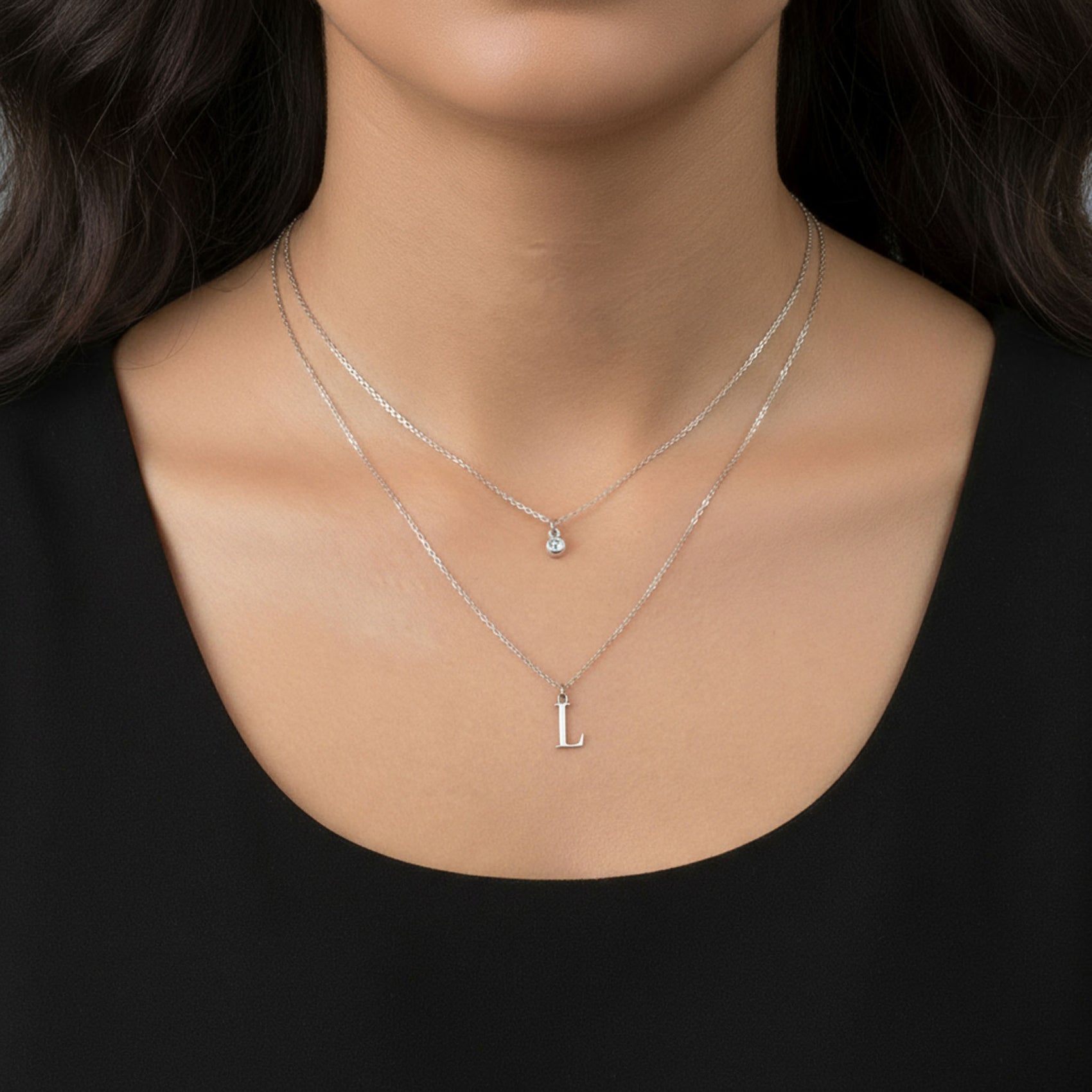 Personalised Birthstone & Initial Necklace Layered Set of 2 18k gold plated jewellery Necklaces