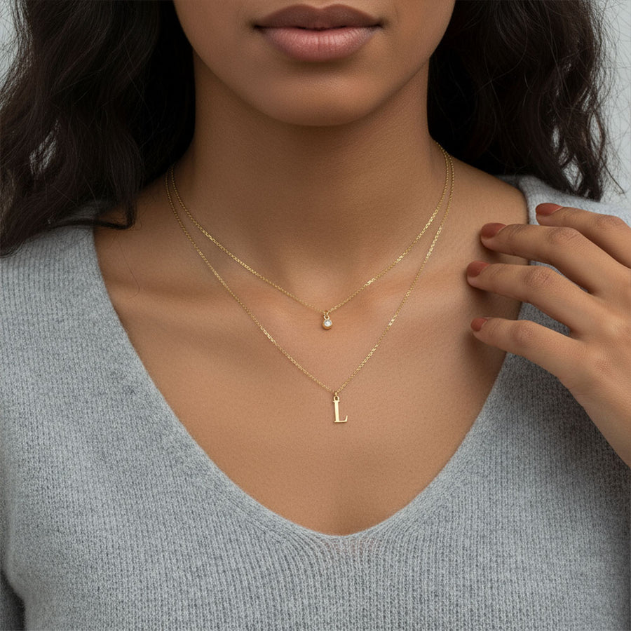 Personalised Birthstone & Initial Necklace Layered Set of 2 18k gold plated jewellery Necklaces