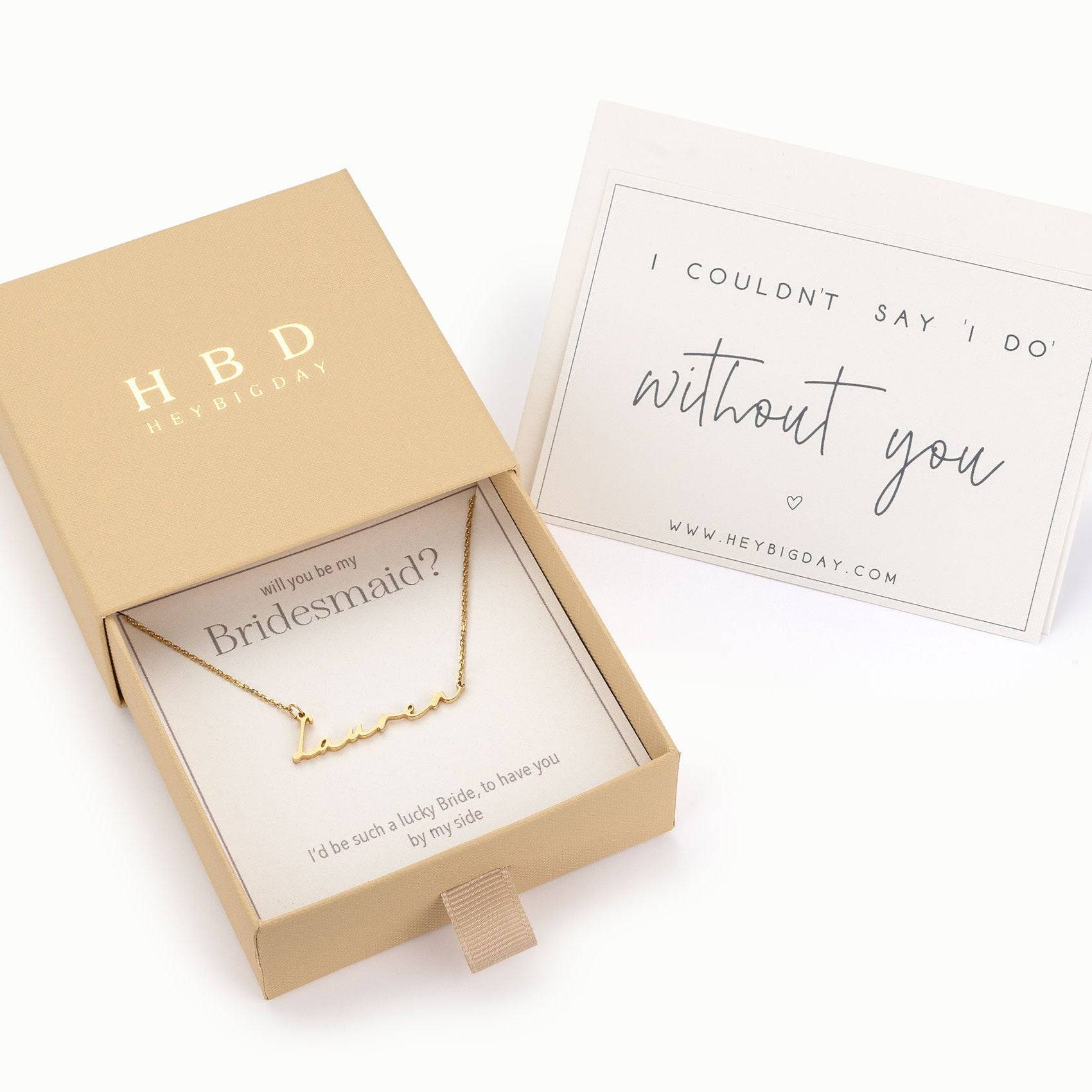 Personalised Bridesmaid Name Necklace and Card Gift