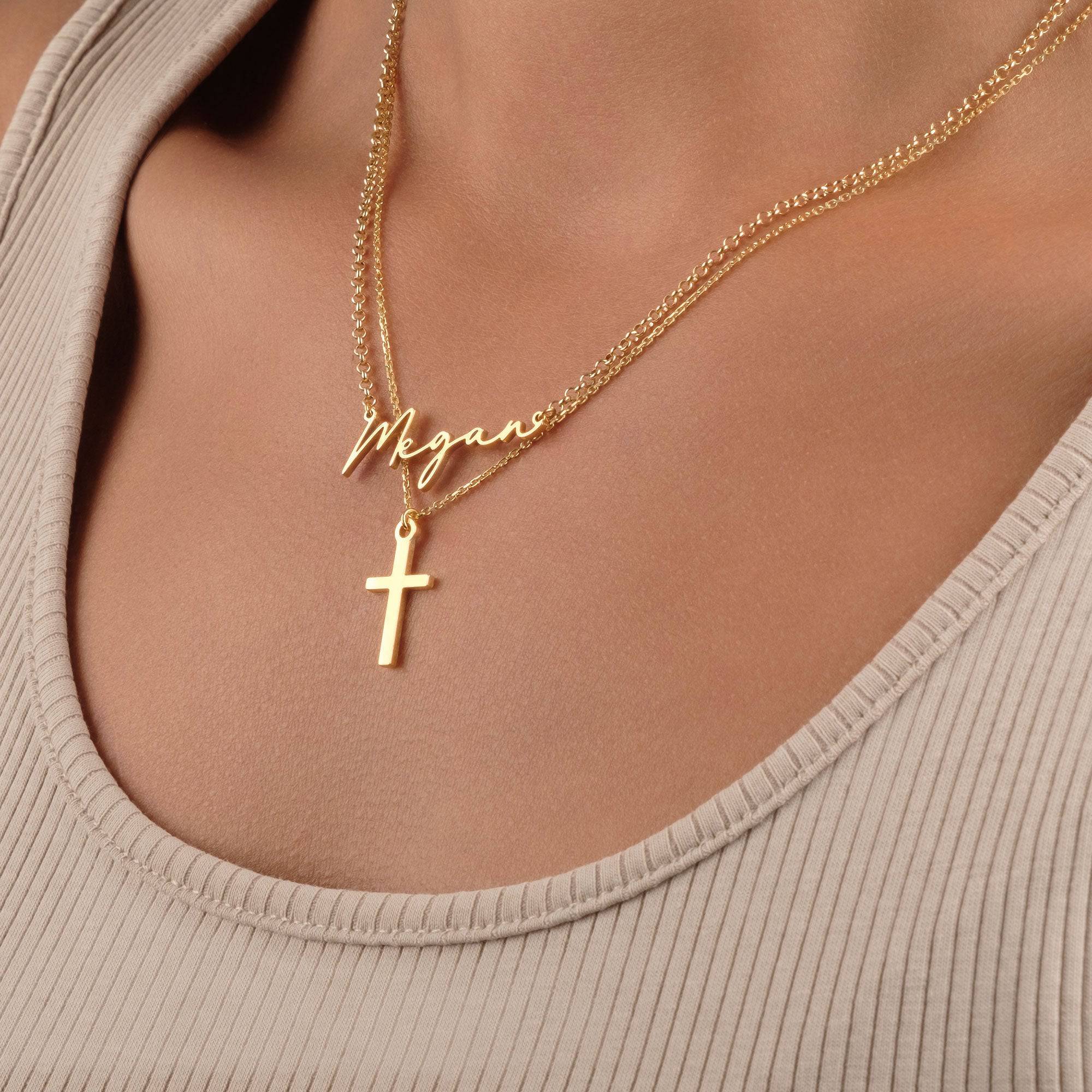 Personalised Name & Cross Layered Necklaces Set – HeyBigDay