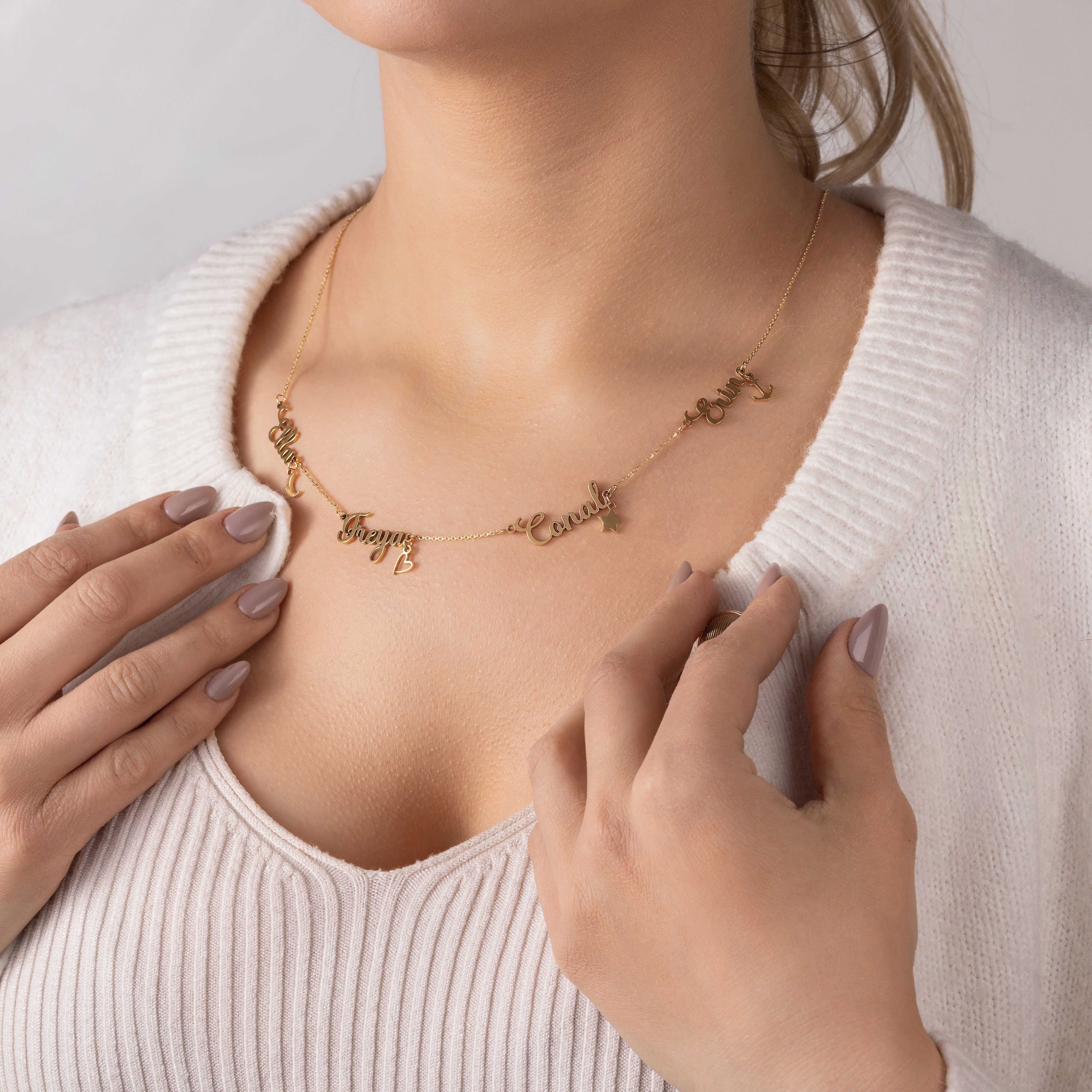 Personalised Quadruple Name Necklace 4 name gold multiple