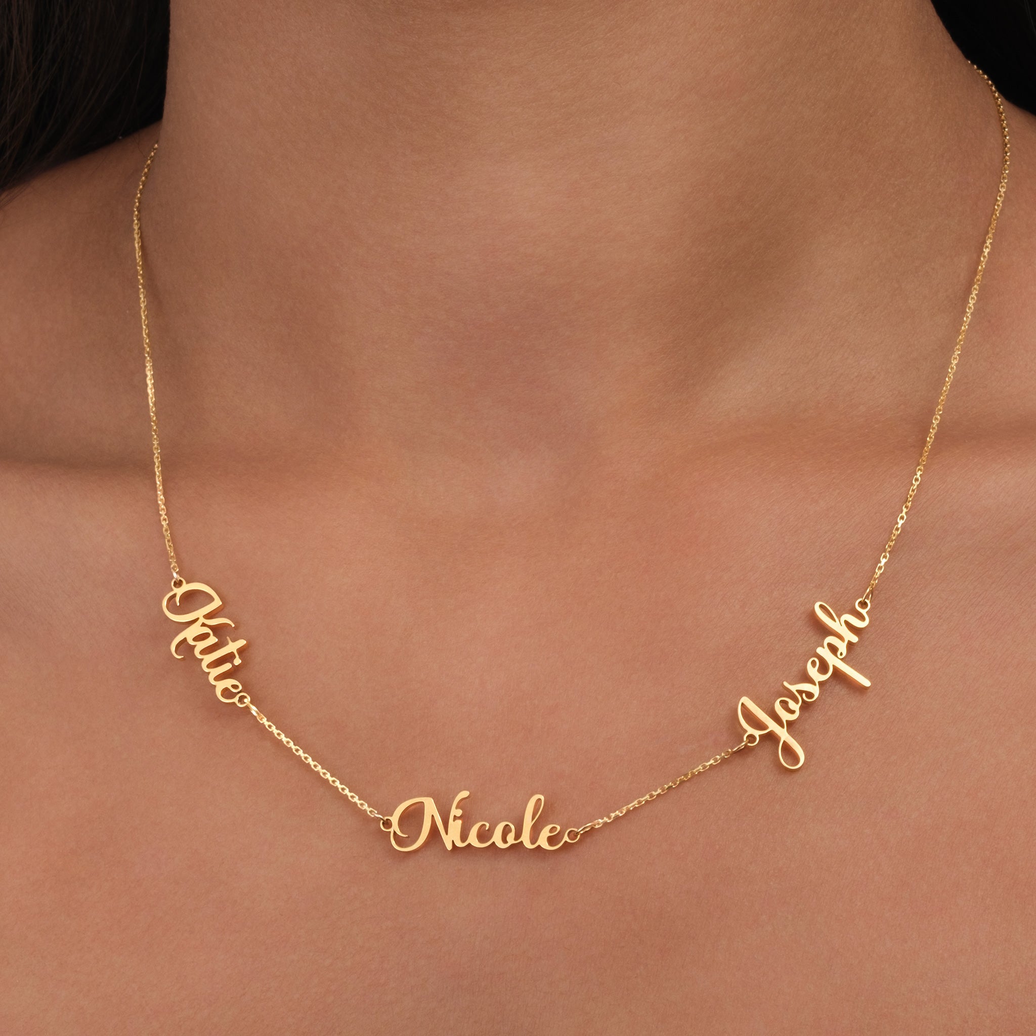 Triple Name Necklace in Gold, Silver or Vermeil – Name Custom