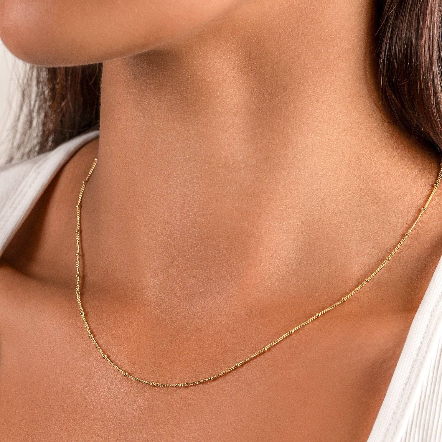 Satellite Ball Curb Plain Necklace 18k gold plated gold gold chain