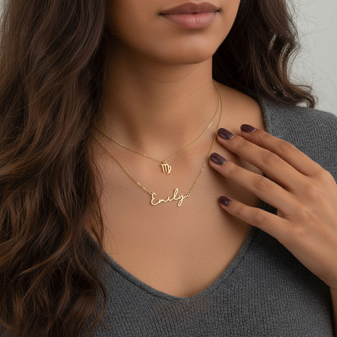 Signature Name & Star Sign Necklaces - Pair