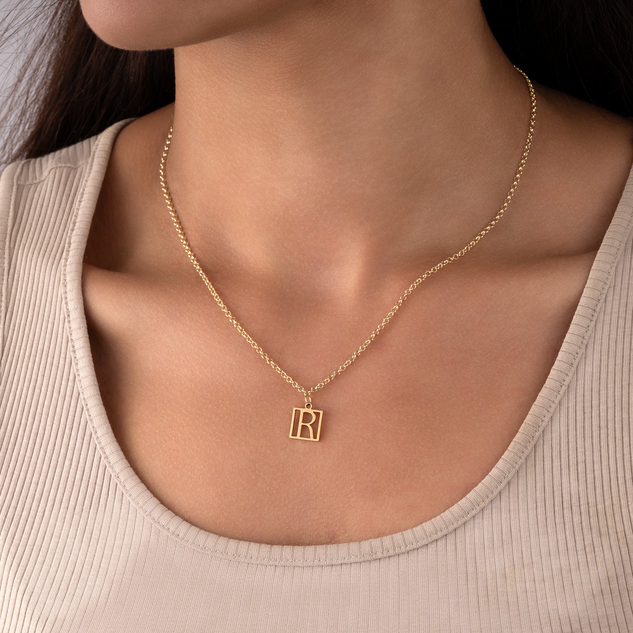 Square Single Initial Necklace 18k gold plated jewellery