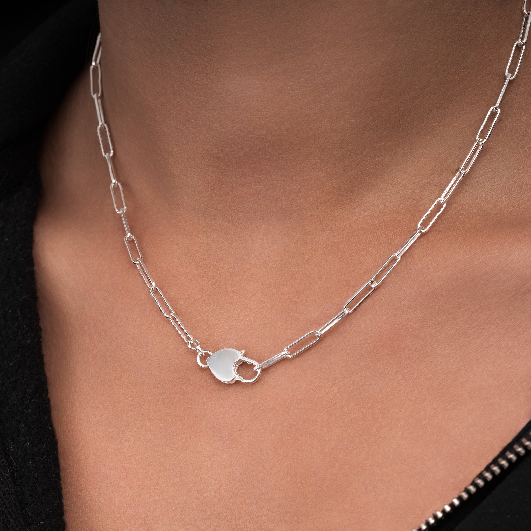 Sterling Silver Heart Clasp & Paperclip Necklace paper clip sterling silver stock