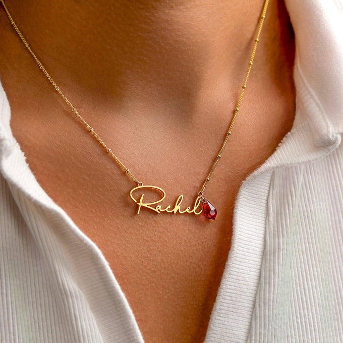 Swarovski Birthstone Personalised Name Necklace 18k gold plated Birthstone Swarovski