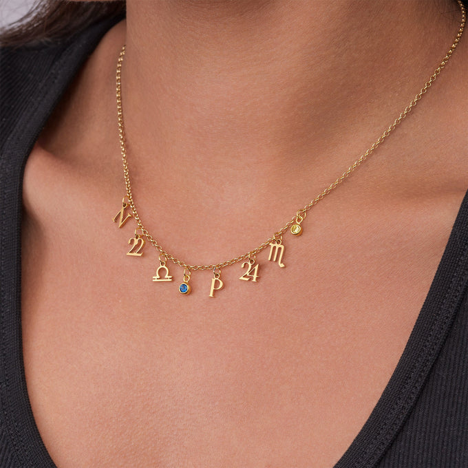 Tell a Story Necklace with Initial, Year, Zodiac & Birthstone Birthstone date of birth necklace double initial