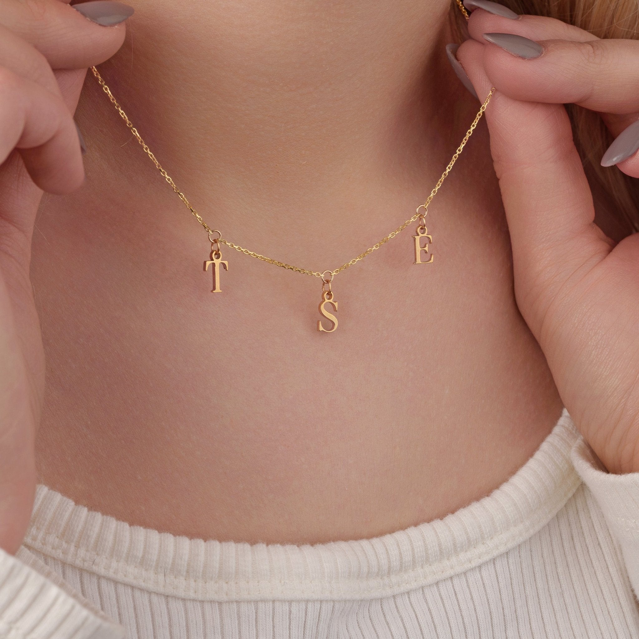 Triple Initial Necklace double initial initial chain initial necklace