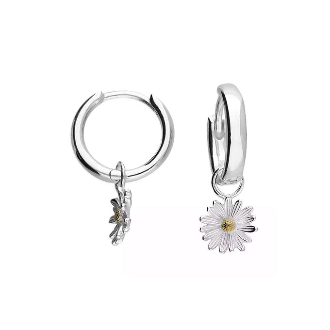 Two - tone Daisy Charm Huggie Hoop Earrings daisy