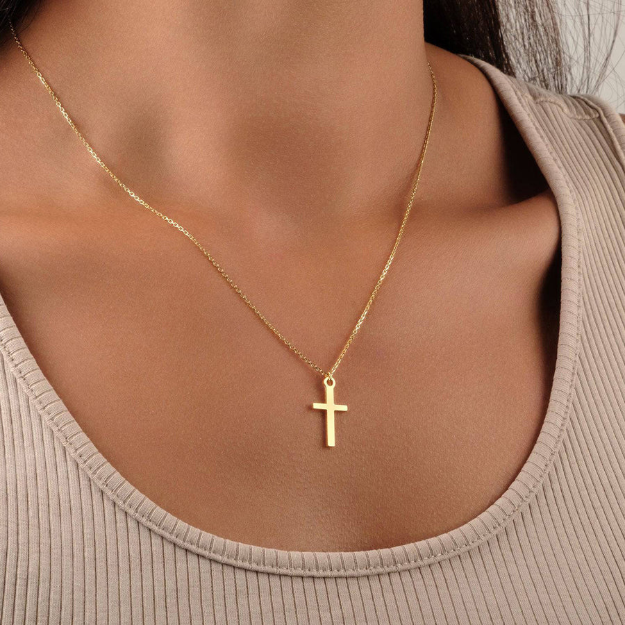 Personalised Name & Cross Layered Necklaces Set 18k gold plated cross gold