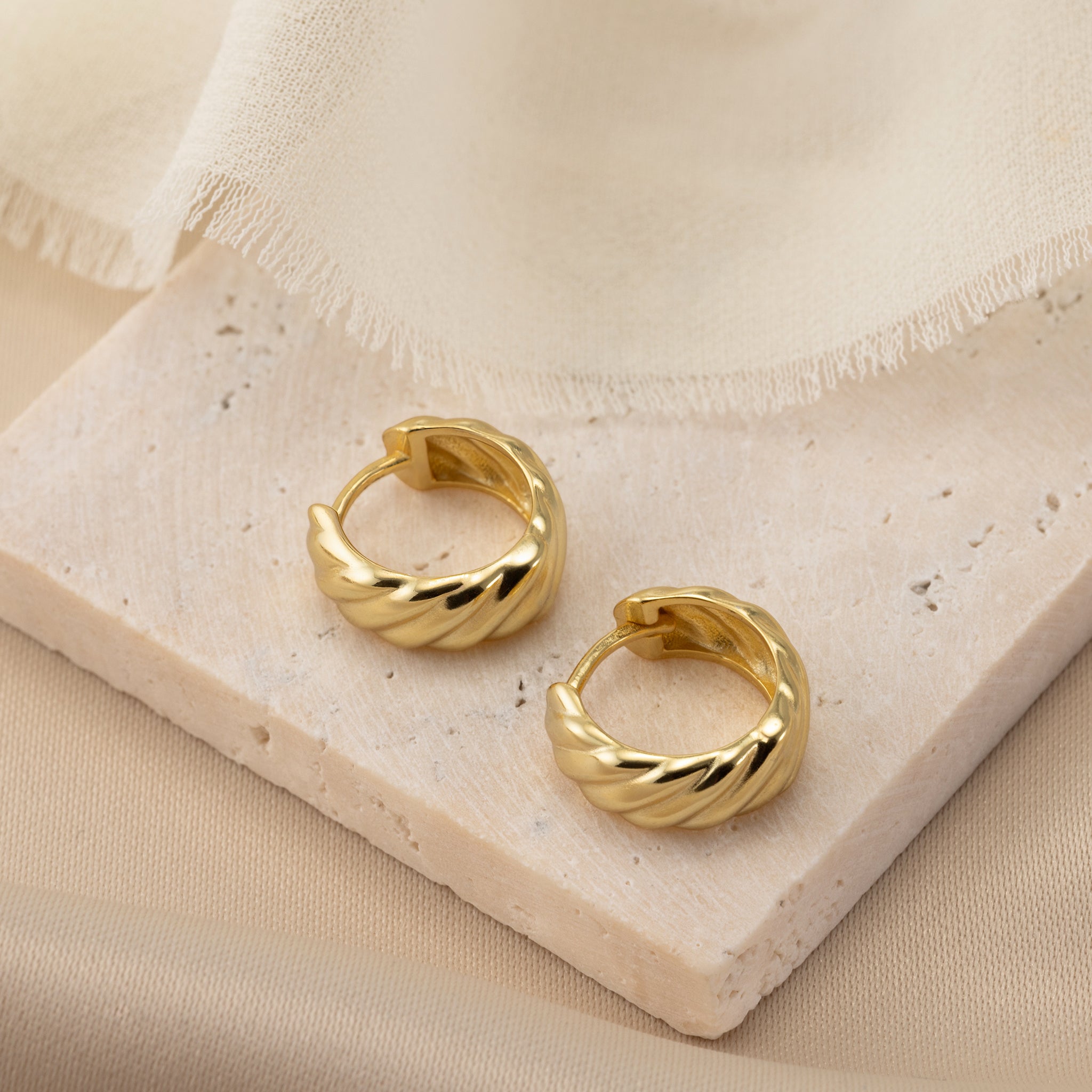 Wide Ribbed Huggie Hoop Earrings earrings stock